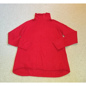 Womens Sweater-CYNTHIA ROWLEY-red cashmere turtleneck hi-lo Old Money -M